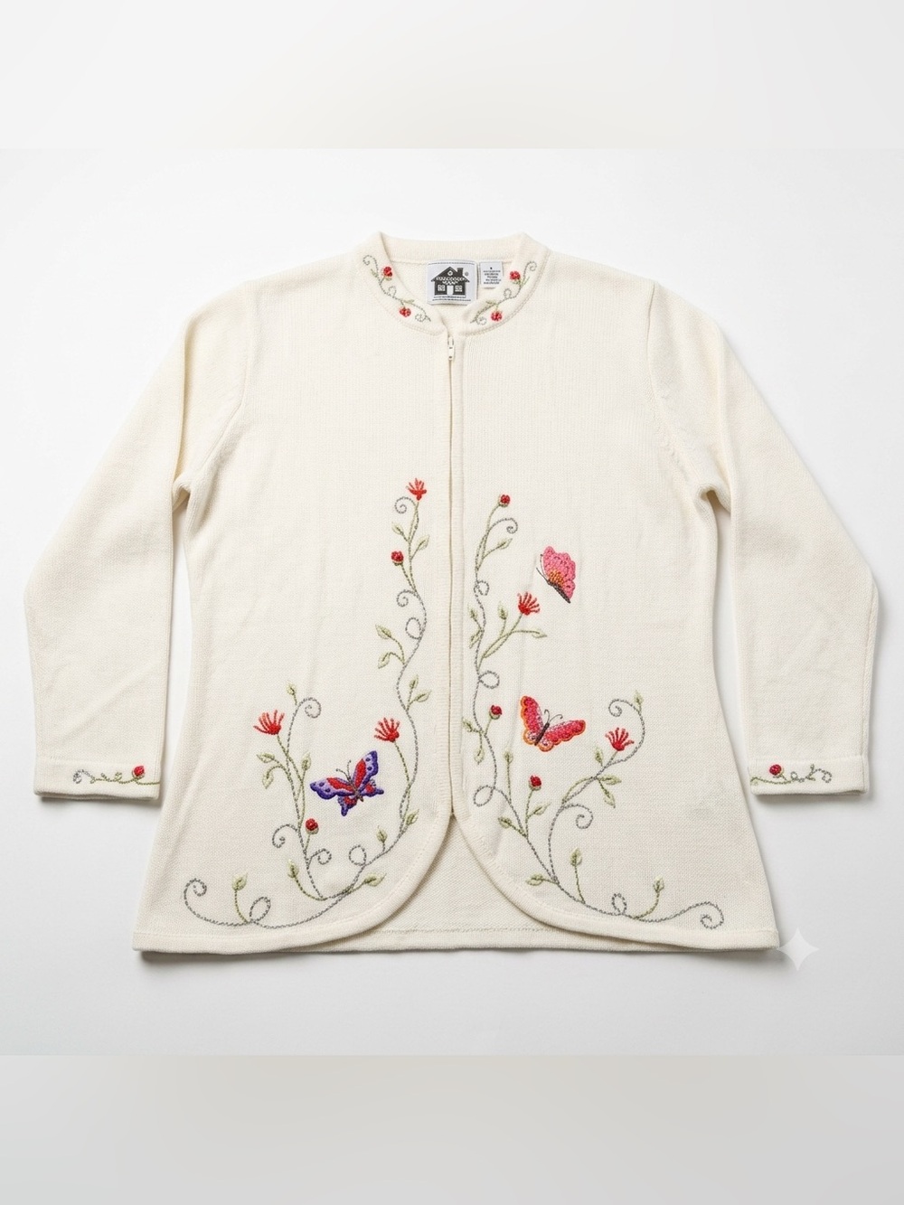 Storybook Knits Garden of Love 2pc Set Large Cream Embroidered Sweater & Tank